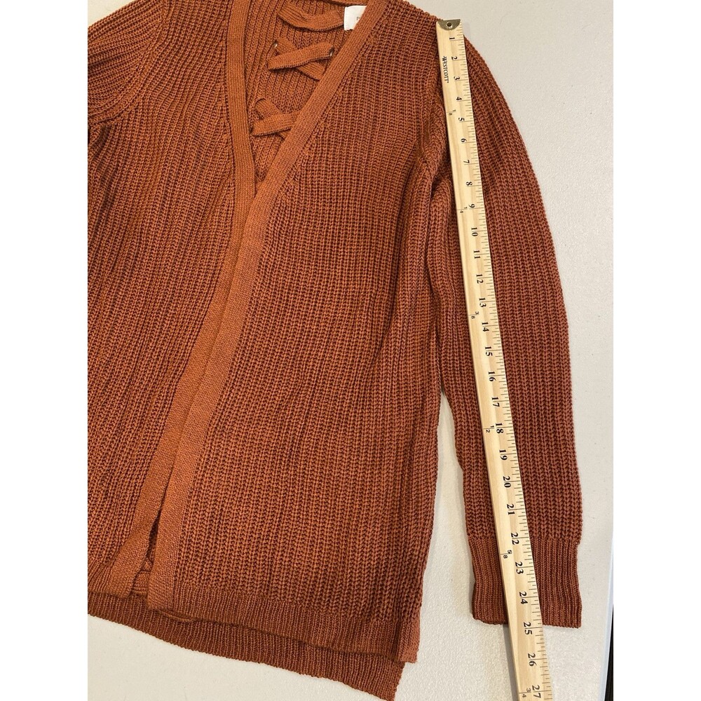 NEW Stitch Fix Cardigan Womens Medium Burnt Orange Crochet X Back Travel Minimal - Picture 5 of 6